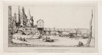 Gangbro midlertidig erstatter Exchange Bridge, Paris, etter brannen i 1621, 1860. av Charles Meryon