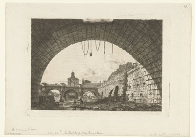 Se på Pont-Neuf under boog Pont-au-Change i Paris Pont Neuf og Samaritaine fra under den første buen til Pont au Change av Charles Meryon