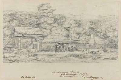 Innfødte kornmagasiner og boliger på Akaroa, Banks Island av Charles Meryon