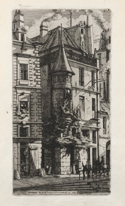 Hus med et tårn, rue de la Tixéranderie, Paris av Charles Meryon