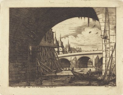 L'arche du Pont Notre-Dame, Paris (An Arch of the Notre-Dame Bridge, Paris) av Charles Meryon