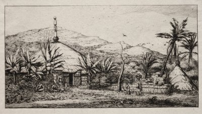 Ny-Caledonia: Stor innfødt hytte på veien fra Balade til Puebo, 1845 av Charles Meryon