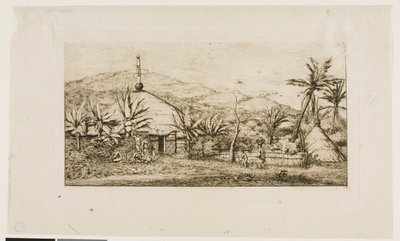 Ny-Caledonia: Stor innfødt hytte på veien fra Balade til Puépo, 1845 av Charles Meryon