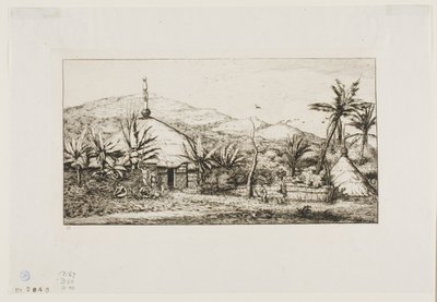 Ny-Caledonia: Stor innfødt hytte på veien fra Balade til Puépo, 1845 av Charles Meryon