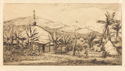 New Caledonia: Large Native Hut på veien fra Ballade til Poebo, 1845 (New Caledonia: Large Native Hut på veien fra Balade til Puebo, 1845) av Charles Meryon