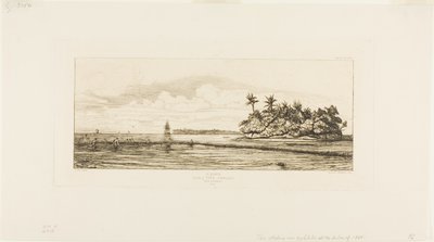 Oseania: Fiske, nær øyer med palmer i Uea eller Wallis Group, 1845 av Charles Meryon
