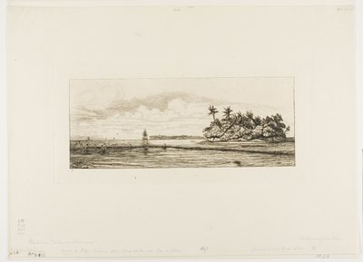 Oseania: Fiske, nær øyer med palmer i Uea eller Wallis Group, 1845 av Charles Meryon