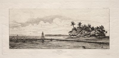 Oseania: Fiske nær øyer med palmer i Uea eller Wallis Group, 1845 av Charles Meryon