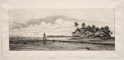 Oseania: Fiske nær øyer med palmer i Uea eller Wallis Group, 1863. av Charles Meryon