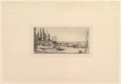 Pont-au-Change gangbro, etter brannen i 1621. Gangbroen erstattet midlertidig..., 1860. av Charles Meryon