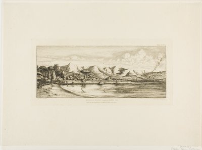 Notfiske utenfor Collier#39;s Point, Akaroa, Banks#39; Peninsula, 1845 av Charles Meryon
