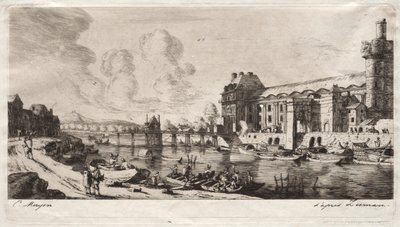 Pavillon de Mademoiselle og en del av Louvre av Charles Meryon