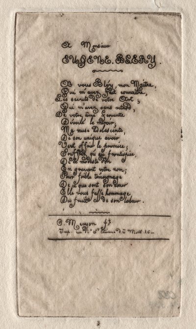 Vers til Eugène Bléry, 1854. av Charles Meryon
