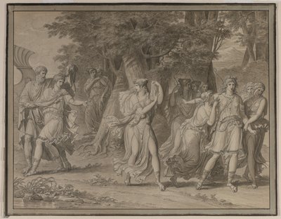Telemachus, oppfordret av mentor, forlater øya Calypso av Charles Meynier