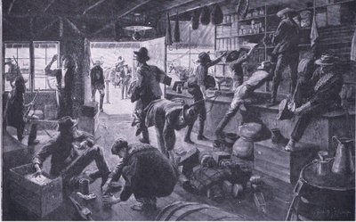 Boere som plyndrer en butikk i Grange River-eiendommen, illustrasjon fra After Pretoria: The Guerilla War, 1902 av Charles Mills Sheldon