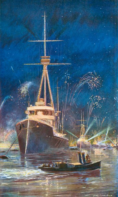 Belysning av flåten i Themsen, 21. juli 1909 av Charles Mills Sheldon