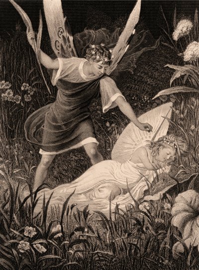 Oberon og Titania - "Midsommarnattsdrøm", akt II, scene III av Charles Mottram