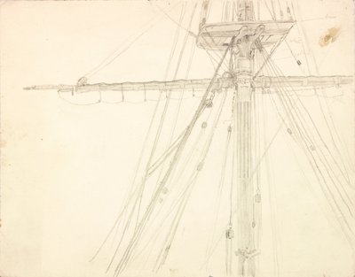Detalj av mast og rigging blyant på papir av Charles Napier Hemy