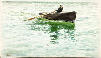 Mann som ror jolle (kroppsfarge og akvarell på papir) av Charles Napier Hemy