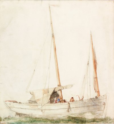 Seilbåt (blyant og akvarell på papir) av Charles Napier Hemy