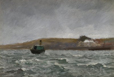 Havlandskap med slepebåt (olje på papir) av Charles Napier Hemy