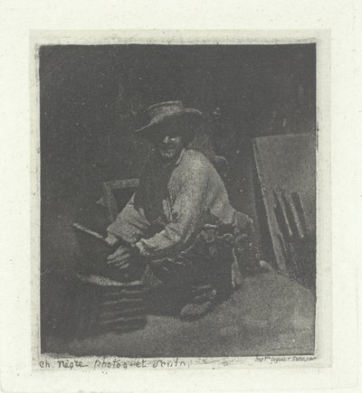Kneeling Mason, februar-mars 1854, trykt 1982. av Charles Nègre
