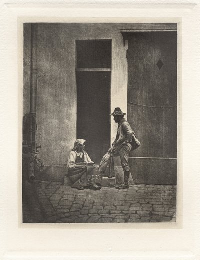 Plate IV - Pifferaro stående og italiensk bonde sittende, i domstolen til 21 Quai Bourbon av Charles Nègre, André Jammes