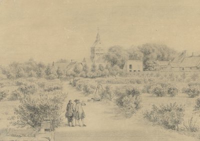 Utsikt over landsbyen Marigny Vue de Clocher et partie du Village de Marigny-prisen du Salon du Château (tittel på objekt) av Charles Nicolas Cochin (II)