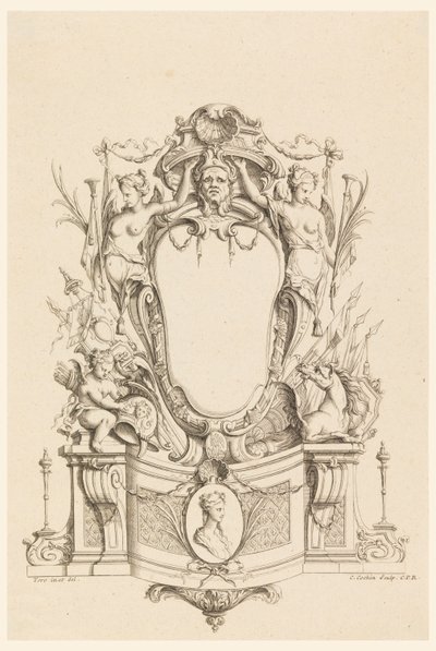 Design for kassett fra "Newly Invented Cartridges" av Charles Nicolas Cochin the younger