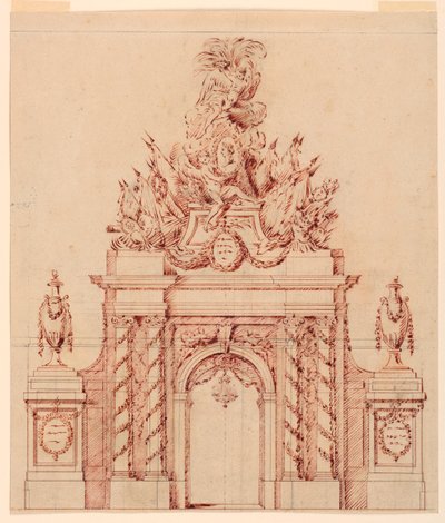 Design for en malt dekorasjon til ære for en fransk general som hadde vært guvernør for en kronprins av Charles Nicolas Cochin the younger