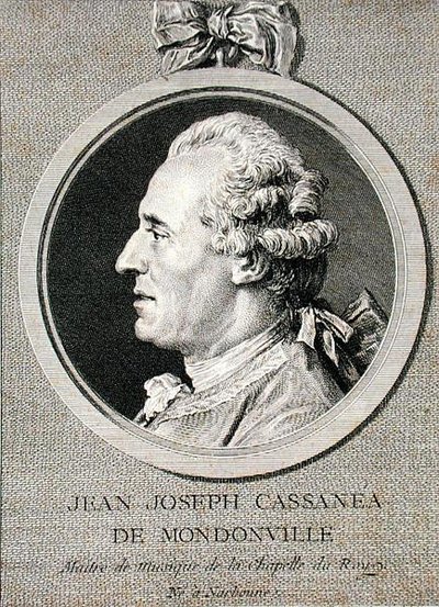 Jean Joseph Cassanea de Mondonville (1711-72) gravert av Augustin de Saint-Aubin (1736-1807) 1768 (gravering) av Charles Nicolas II (after) Cochin