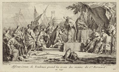 Alfons I, grev av Toulouse, tar korset fra hånden til Bernard av Clairvaux, og lover å bli med i det andre korstoget av Charles Nicolas II Cochin