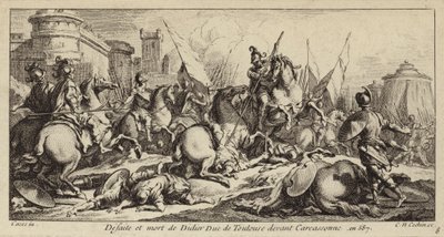Nederlag og død av Didier av Toulouse før Carcassonne, 587 (gravering) av Charles Nicolas II Cochin