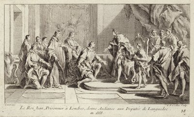 Kong John II av Frankrike, holdt fange av engelskmennene i London, og ga audiens til en deputasjon fra Languedoc av Charles Nicolas II Cochin