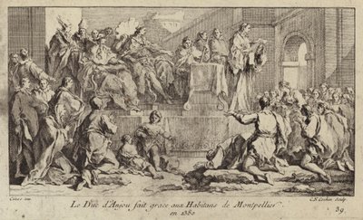 Louis I, hertug av Anjou, regent av kong Charles VI av Frankrike, takker folket i Montpellier av Charles Nicolas II Cochin
