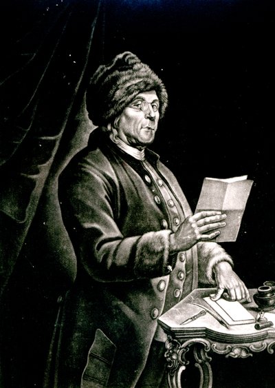 Portrett av Benjamin Franklin, 1777 (litho) (bw-bilde) av Charles Nicolas II Cochin