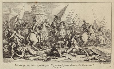 Den ungarske hæren satt på flukt av Raymond Pons, greve av Toulouse, 924 (gravering) av Charles Nicolas II Cochin