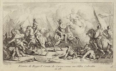 Seier til Roger I, grev av Carcassonne, over Oliba Cabreta, 981 (gravering) av Charles Nicolas II Cochin