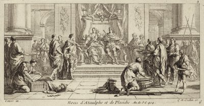 Bryllup av Galla Placidia og Ataulf, kongen av vestgotene, Narbonne, 414 (gravering) av Charles Nicolas II Cochin