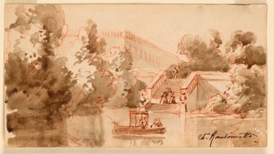 Imaginær utsikt over slottet Vaux-le-Vicomte av Charles Nicolas Ransonnette