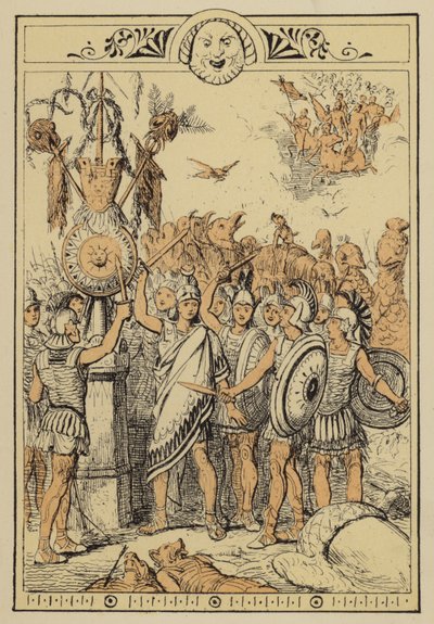 Historier fra Lucian: Månefolket overrasket av skykentaurene (farge litho) av Charles Oliver Murray