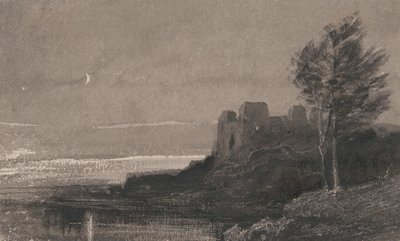 Et slott ved vannkanten ved måneskinn av Charles Parsons Knight