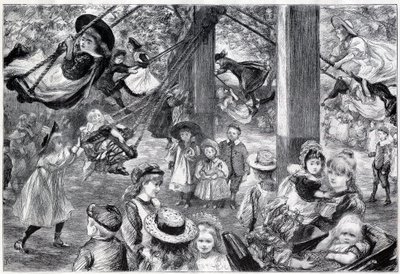 En utendørs gymsal for barn i Battersea Park, London - 1898 - tegnet fra livet av Paul Renouard av Charles Paul Renouard