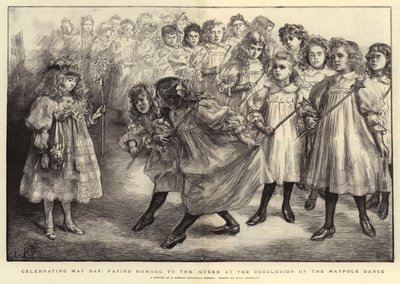 Feirer 1. mai, hyller dronningen ved avslutningen av Maypole Dance av Charles Paul Renouard