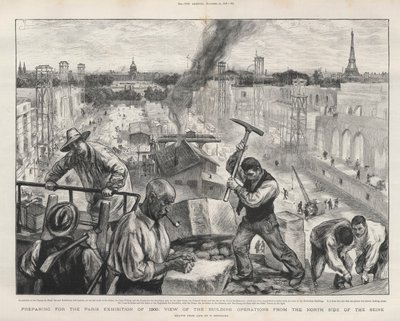 Forberedelse til Paris-utstillingen i 1900: utsikt over bygningsdriften fra nordsiden av Seinen. av Charles Paul Renouard