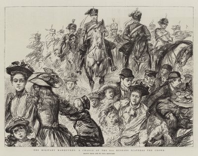 De militære manøvrene, en anklage fra de åttende husarene sprer folkemengden av Charles Paul Renouard