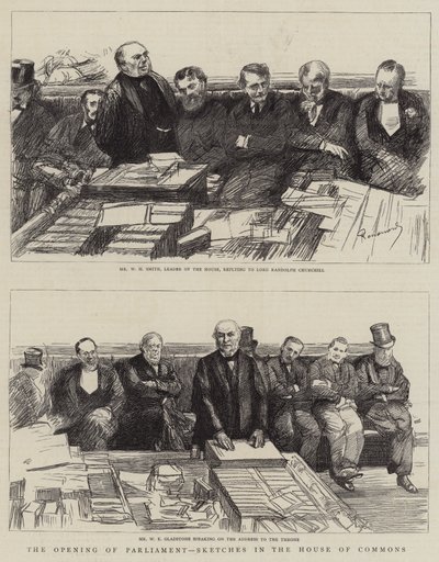 Åpningen av parlamentet, skisser i Underhuset av Charles Paul Renouard