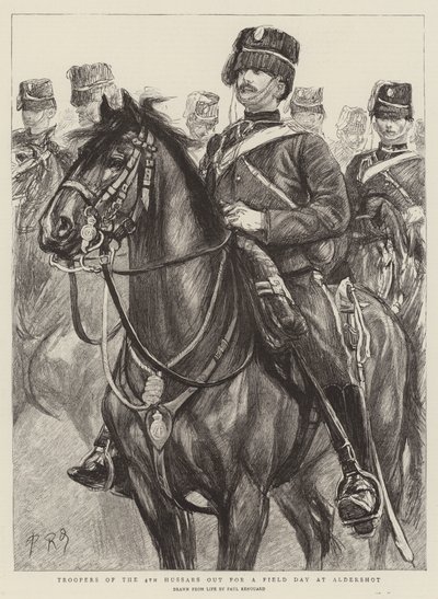 Troopers of the 4th Hussars ute for en feltdag på Aldershot av Charles Paul Renouard