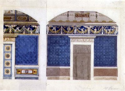 Design for interiør i et Empire-palass, ca. 1810 (akvarell og gouache på papir) av Charles Percier