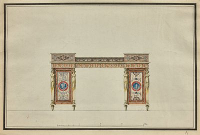 Design av et skrivebord, ca. 1800 (akvarell og blekk på papir) av Charles Percier
